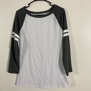Unbranded Raglan Tee Women M White Grey  Sporty Stripe Sleeve Baseball Top